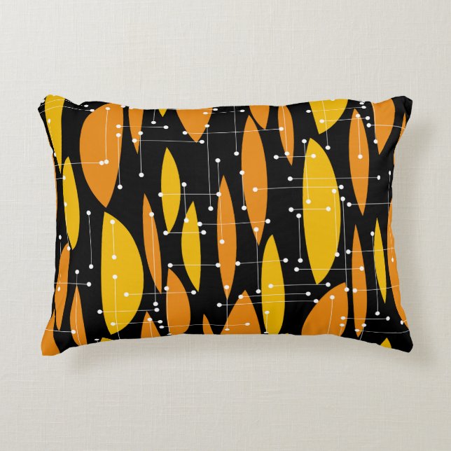 Coussins Décoratifs Style atomique, motif géométrique noir orange. (Devant)