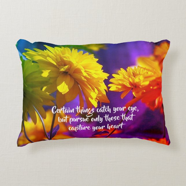 Coussins Décoratifs Suivez Votre Citation Inspirationnelle Fleurs Coeu (Devant)