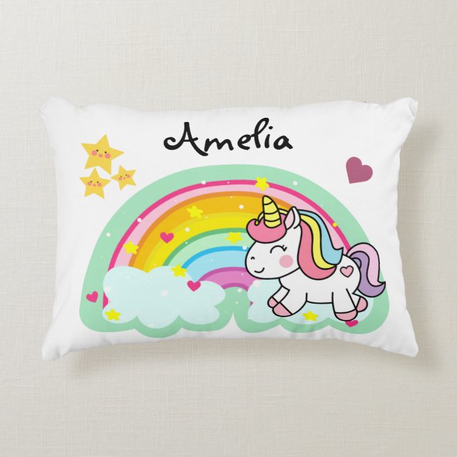 Coussins Décoratifs Super Cute Unicorn et Rainbow Personnalisé (Devant)