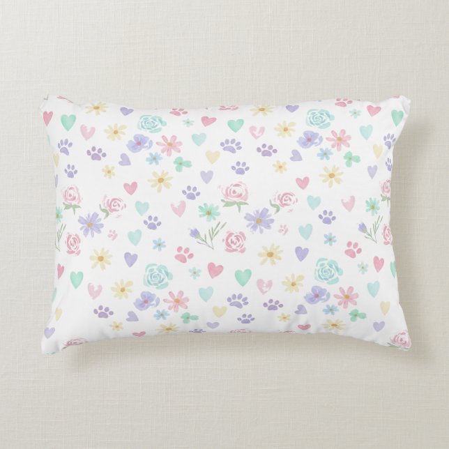Coussins Décoratifs Sweet Pastel Floral Hearts and Paw Print Pattern  (Devant)