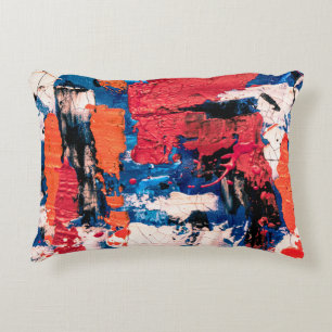 Coussins Décoratifs Tableau bleu, orange, rouge et noir