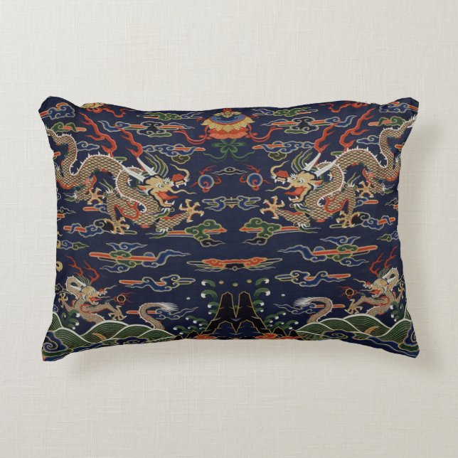 Coussins Décoratifs Tapisserie de dragon bleu chinois Kesi (Devant)