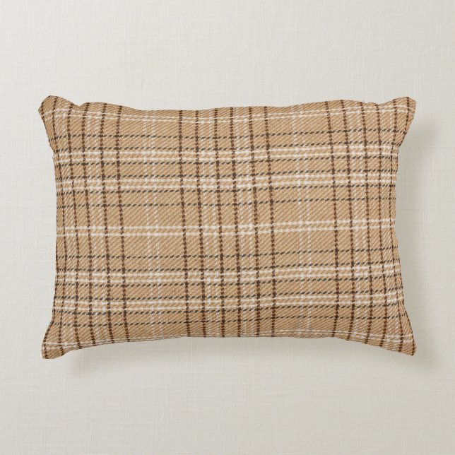 Coussins Décoratifs Tartan Beige : Tissu Plaid Classique. (Devant)