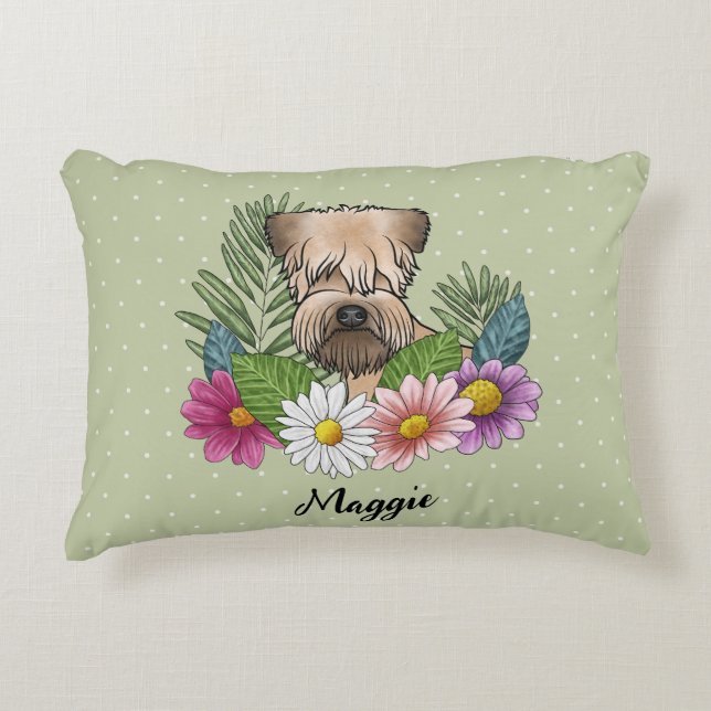 Coussins Décoratifs Terrier Roue À Fleurs Et Nom (Devant)