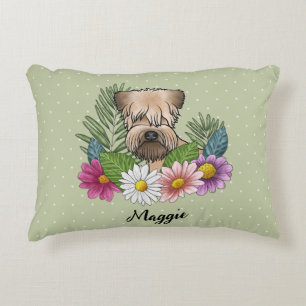 Coussins Décoratifs Terrier Wheaten à poil doux avec fleurs et nom