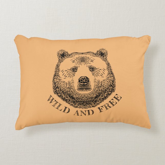 Coussins Décoratifs Tête D'Ours, Sauvage Et Libre, Illustration Dessin (Devant)