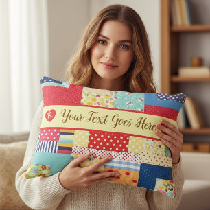Coussins Décoratifs Texte personnalisé Saint-Valentin   Patchwork colo