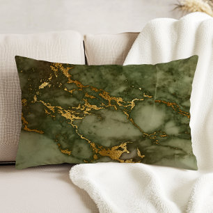Coussins Décoratifs Texture de marbre vert olive feuille d'or fausse