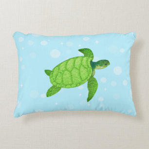 Coussins Décoratifs Tortue de mer sur fond bleu clair