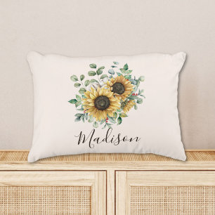 Coussins Décoratifs Tournesol rustique vintage aquarelle monogrammé