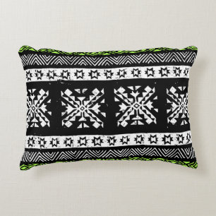Coussins Décoratifs Tribal Navajo, motif noir blanc vert.
