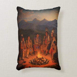 Coussins Décoratifs Tribu amérindienne assise autour d'un feu sur