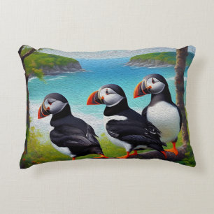 Coussins Décoratifs Trio côtier : Trois Puffins à la plage d'Oils