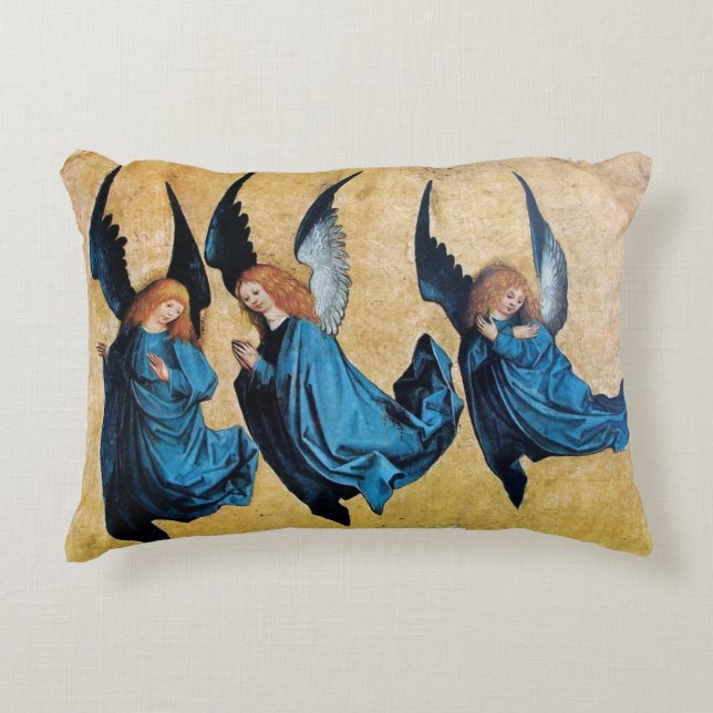 COUSSINS DÉCORATIFS TROIS ANGELS DE NOËL EN BLEU (Devant)