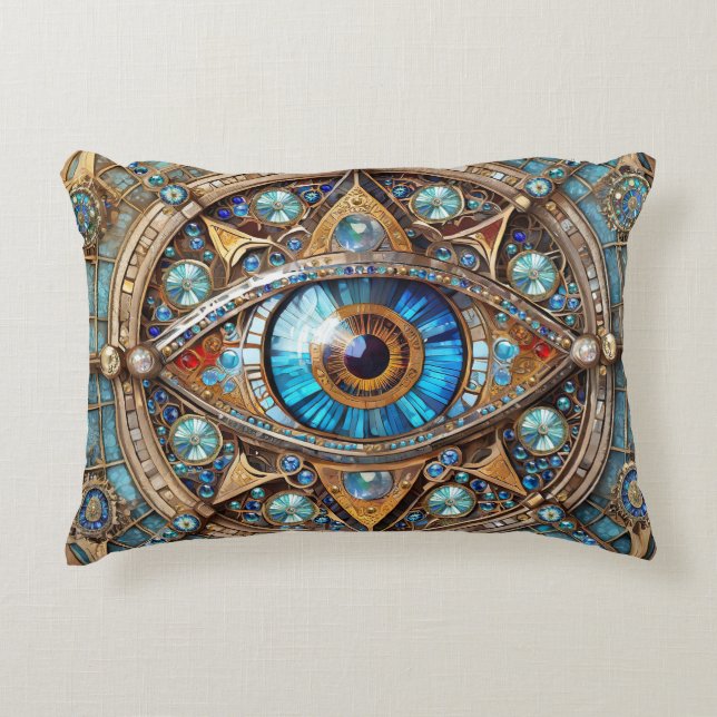 Coussins Décoratifs Troisième oeil - Turquoise Blue Gold Mandala (Devant)