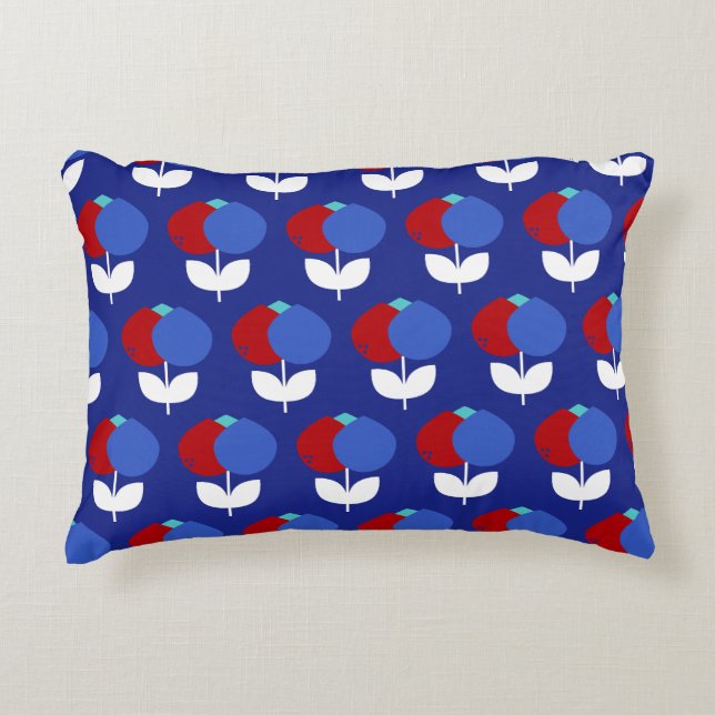 Coussins Décoratifs Tulipes géométriques rouge et bleu (Devant)