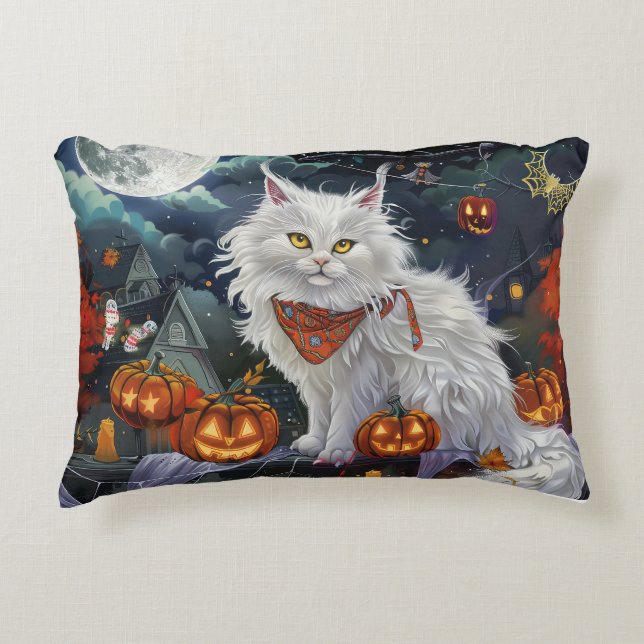 Coussins Décoratifs Turc Angora Chat Halloween Éffrayant (Devant)