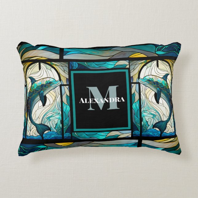 Coussins Décoratifs Turquoise bleu dauphin look de verre tendu (Devant)