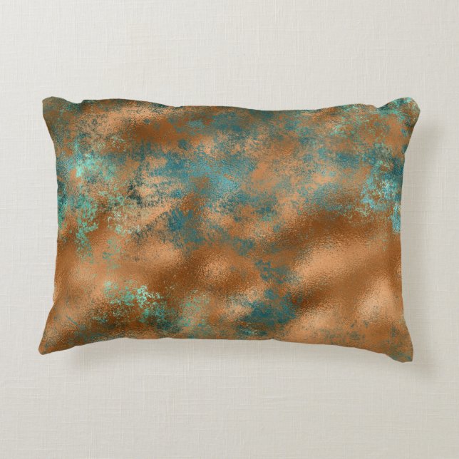 Coussins Décoratifs Turquoise brun faux cuivre patina inspiré art (Dos)