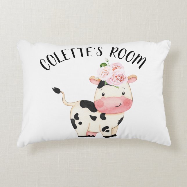 Coussins Décoratifs Vache de vache rose floral Imprimer pépinière  (Devant)