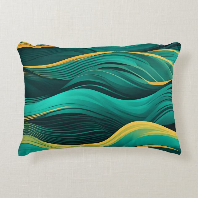 Coussins Décoratifs Vagues Abstraites Dans Une Courbe De Bleu Vert Et  (Devant)