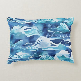 Coussins Décoratifs Vagues océaniques   Aquarelle sarcelle bleu aqua