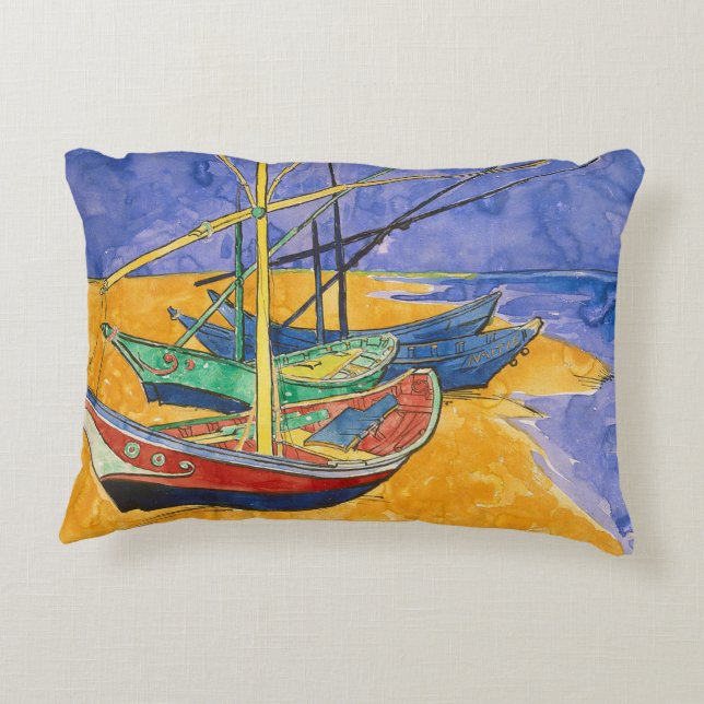 Coussins Décoratifs Van Gogh Bateaux Plage impressionniste (Dos)
