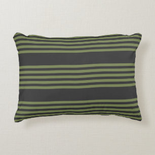Coussins Décoratifs Vert olive et charbon de bois cinq bandes motif