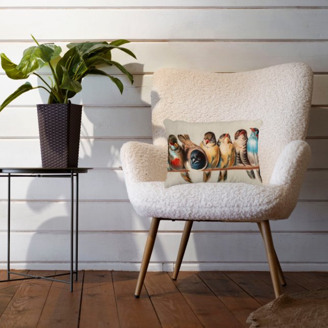 Coussins Décoratifs Vestige de style vintage d'oiseaux perchés (Créateur téléchargé)