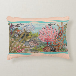 Coussins Décoratifs Vie marine côtière Vapeur bleu Aqua Coral Coquille