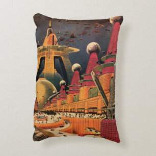Coussins Décoratifs Ville futuriste de science-fiction vintage avec vo