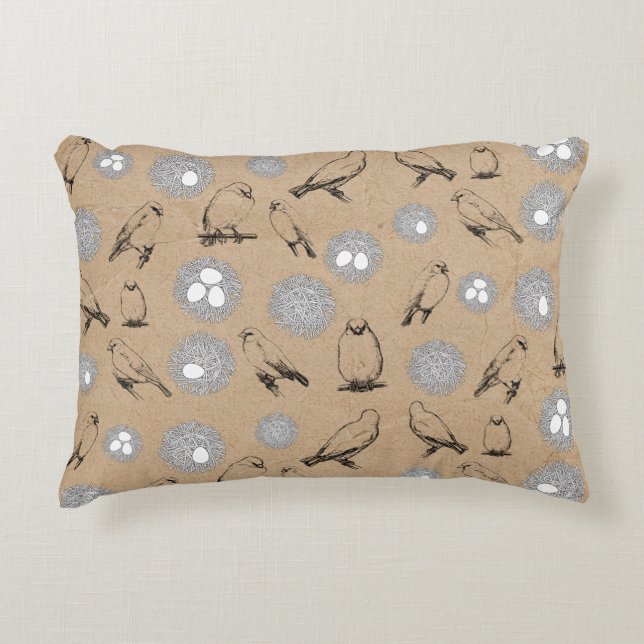 Coussins Décoratifs Vintage Birds & Nid Rustic Kraft Brown (Devant)