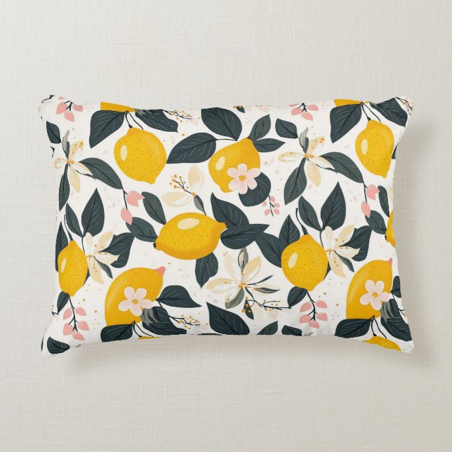Coussins Décoratifs Vintage citron et Motif de fleurs roses (Devant)