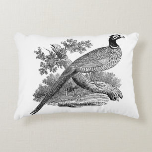 Coussins Décoratifs Vintage faisan Jeu Oiseau Dessin BW