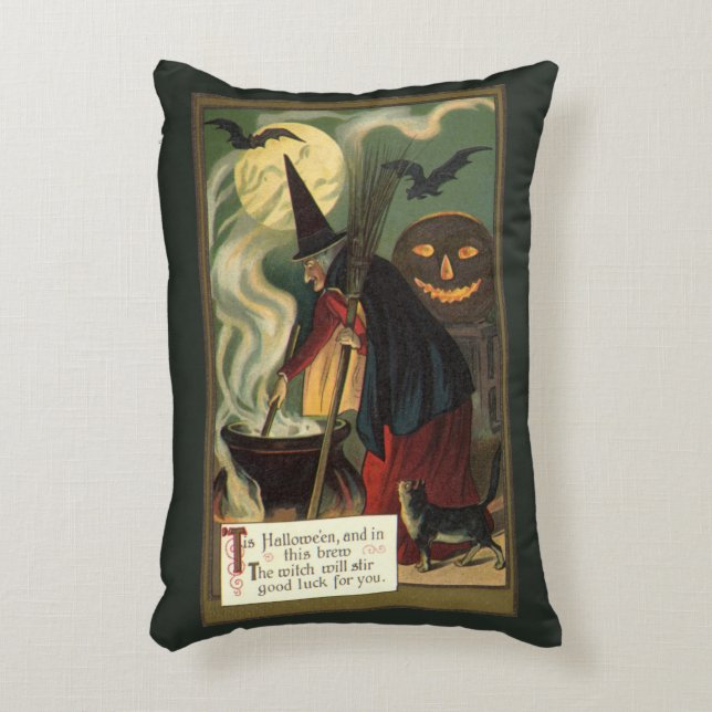 Coussins Décoratifs Vintage Halloween sorcière Stirring Magique Cauldr (Devant(Vertical))