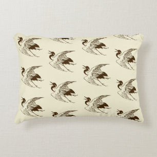 Coussins Décoratifs Vintage Japanese Drawing of a Crane, Brown