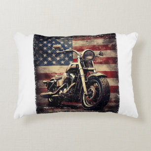 Coussins Décoratifs Vintage Motorcycle USA Drapeau Retro Biker América