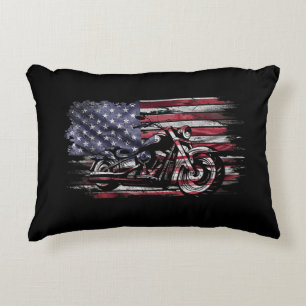 Coussins Décoratifs Vintage Motorcycle USA Drapeau Retro Biker, Motorc