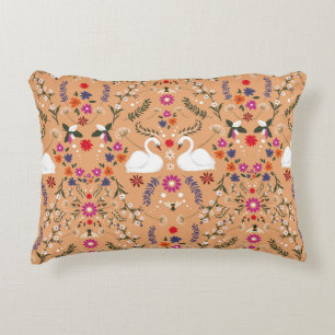 Coussins Décoratifs Vintage petite fleur délicate avec cygne blanc et