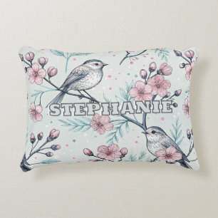 Coussins Décoratifs Vintage Sakura Cerry Blossom & Bird Aesthétiquemen