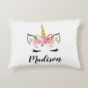 Coussins Décoratifs Visage de Licorne avec Cils Personnalisé Nom