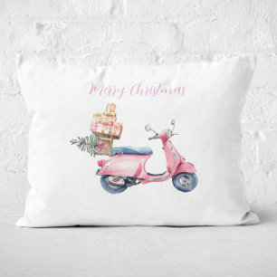 Coussins Décoratifs Voyage de shopping de Noël en scooter rose