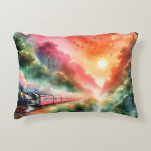 Coussins Décoratifs Voyage en train au coucher de soleil tropical à l'