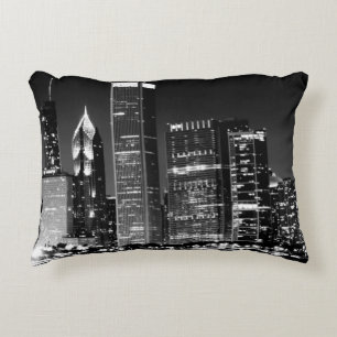 Coussins Décoratifs Vue de nuit du paysage urbain célèbre de Chicago