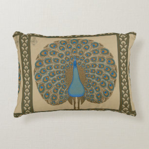 Coussins Décoratifs Walter Crane Blue Peacock avec sa queue écartée