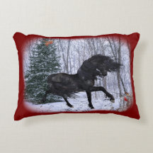 Winter Wonderland Friesian Horse Pillow