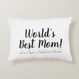Coussins Décoratifs World’s Best Mom noir blanc script personnalisé él
