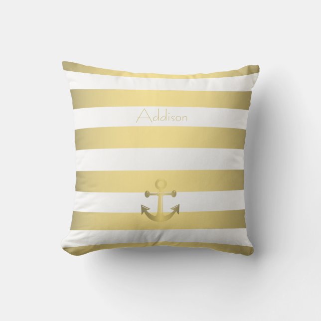 Coussins D'Or Et De Blanc Personnalisés Avec Ancre (Recto)