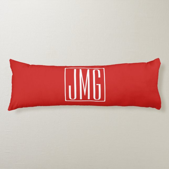 Coussins Longs 3 Initiales Monogramme | Rouge et blanc (ou couleu (Devant)