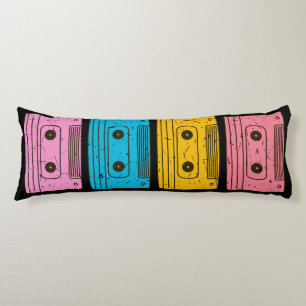 Coussins Longs 80s Retro Cassette Mix Bande Technologie Vintage N